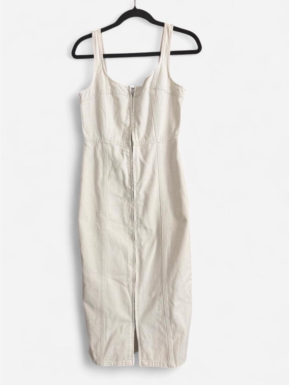 Forever 21 Cream Midi Denim Dress with double Front Zip